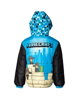 Minecraft Boys Creeper Steve Zip Up Winter Coat Puffer Jacket to