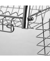 Megachef 16 Inch Two Shelf Dish Rack with Easily Removable Draining Tray, 6 Cup Hangers and Removable Utensil Holder