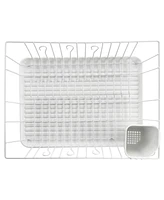 Megachef 17.5 Inch White Single Level Dish Rack with 14 Plate Positioners and a Detachable Utensil Holder