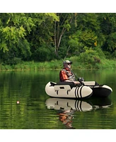 Sugift Inflatable Fishing Float Tube with Pump Storage Pockets and Fish Ruler-Beige