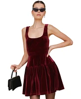 Avec Les Filles Women's Velvet Fit & Flare Mini Dress