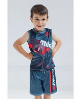 Marvel Toddler Boys Spider-Man Miles Morales Mesh Jersey Tank Top Shirt and Basketball Shorts to