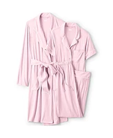 Lands' End Women's Cooling 3 Piece Pajama Set - Robe Top and Pants