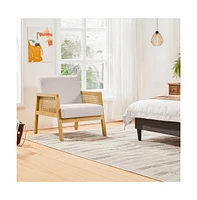 Yaheetech Fabric Upholstered Accent Chair with Rattan Sides