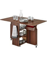 Best Choice Products Multipurpose Folding Table w/ Wheels, 3 Storage Shelves, Cubby, Handle