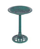 Skonyon Outdoor Garden Green Pedestal Bird Bath Feeder