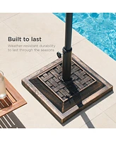 Best Choice Products 26lb Heavy-Duty Steel Square Patio Umbrella Base Stand w/ Decorative Basketweave Pattern - Bronze