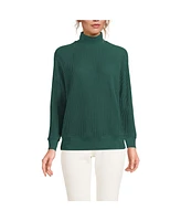 Lands' End Women's Waffle Relaxed Long Sleeve Mock Neck Pullover