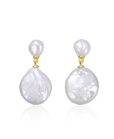 Genevive Sterling Silver 14K Gold Plated with Mother of Pearl Coin Drop Dangle Earrings