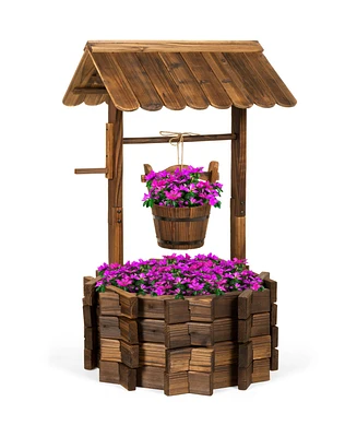 Best Choice Products Rustic Wooden Wishing Well Planter Outdoor Home Decor for Patio, Garden, Yard w/ Hanging Bucket