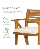 Best Choice Products Set of 2 Outdoor Acacia Wood Bar Stools Bar Chairs w/ Weather-Resistant Cushions - Teak Finish