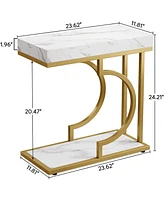 Tribesigns Set of 2 C Shaped End Table, Narrow Side Table, White Gold, Sofa Table with Metal Frame for Living Room