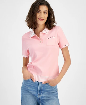 Tommy Hilfiger Women's Elevated Cotton Polo Short-Sleeve Top