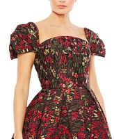 Mac Duggal Women's Floral Brocade Cap Sleeve A Line Dress