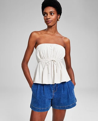 And Now This Women's Linen-Blend Strapless Tie-Front Top, Created for Macy's