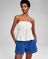 And Now This Women's Linen-Blend Strapless Tie-Front Top, Created for Macy's