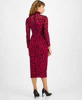 Bar Iii Women's Printed Ruched Turtleneck Dress, Created for Macy's