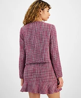 Bar Iii Women's Tweed Patch-Pocket Kissing Jacket, Created for Macy's