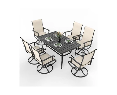 Pamapic 5-Piece Patio Dining Set with 4 Textilene Swivel Chairs, Beige