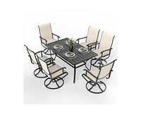 Pamapic 5-Piece Patio Dining Set with 4 Textilene Swivel Chairs, Beige