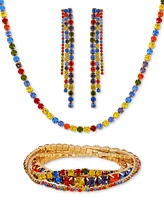 Guess Gold-Tone Multicolor Mixed Stone Collar Necklace, Triple Bracelet & Linear Drop Earrings Set