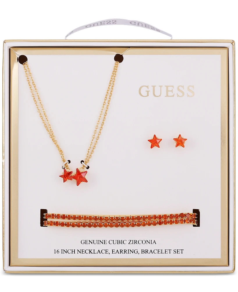 Guess Cubic Zirconia Star Pendant Necklace, Double Stretch Bracelet Stud Earrings Set