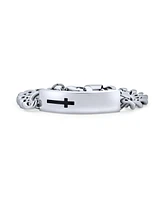 Bling Jewelry Name Plated Religious Side Ways Cross Identification Id Bracelet For Men Curb Stainless Steel