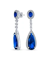 Bling Jewelry Classic Estate Art Deco Style Halo Linear Long Cz Statement Dangle Teardrop Chandelier Earrings Prom Party Jewel Colors Silver P