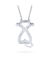 Bling Jewelry Bff Kitty Cat Pendant Necklace Cubic Zirconia Cz Animal Pet Kitten Jewelry for Women Two