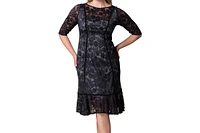 Kiyonna Plus Hampton Lace Cocktail Dress with Velvet Trim