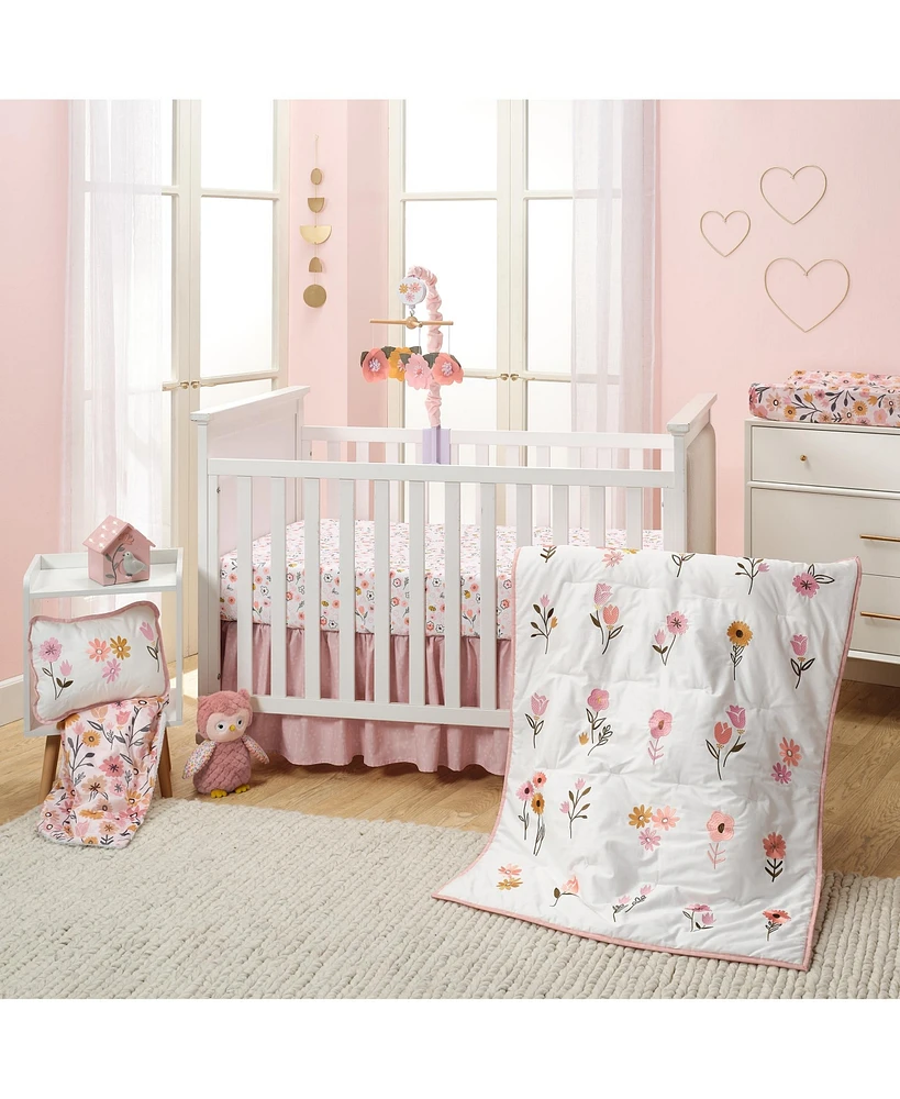 Lambs & Ivy Little Garden 3-Piece Embroidered Floral Baby Crib Bedding Set