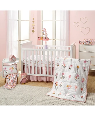 Lambs & Ivy Little Garden 3-Piece Embroidered Floral/Flower Baby Crib Bedding Set