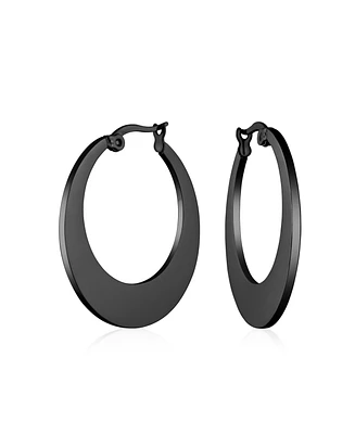 Bling Jewelry Geometric Fashion Big Flat Oval Hoop Earrings For Women Black Ip Or Rose Gold Plated Stainless Steel 1.25 Inch Diameter