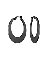 Bling Jewelry Geometric Fashion Big Flat Oval Hoop Earrings For Women Black Ip Or Rose Gold Plated Stainless Steel 1.25 Inch Diameter