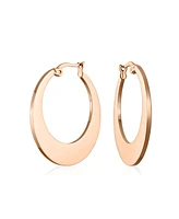 Bling Jewelry Geometric Fashion Big Flat Oval Hoop Earrings For Women Black Ip Or Rose Gold Plated Stainless Steel 1.25 Inch Diameter