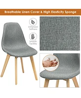 Gymax Set of 4 Dining Chairs Fabric Cushion Kitchen Side Chairs Gray