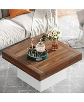 Tribesigns Square Coffee Table with Led Lights, Stylish Low Table for Living Room