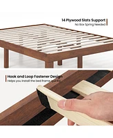 Gymax 14'' Full Size Wooden Platform Bed Frame w/ Strong Slat Support Brown Cherry
