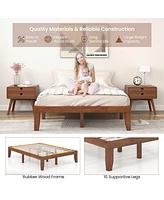 Gymax 14'' Full Size Wooden Platform Bed Frame w/ Strong Slat Support Brown Cherry