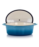 MegaChef 7 Quarts Oval Enameled Cast Iron Casserole Red