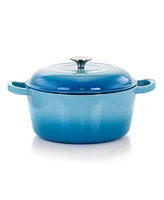 MegaChef 5 Quarts Round Enameled Cast Iron Casserole with Lid in