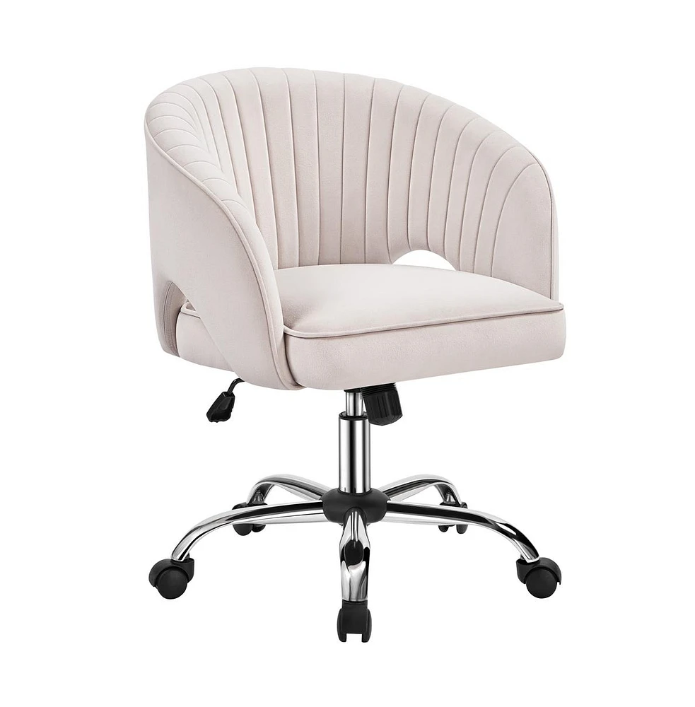 Yaheetech Swivel Velvet Office Chair with Tufted Barrel Back, Rolling Wheels, Adjustable Seat Height Cream