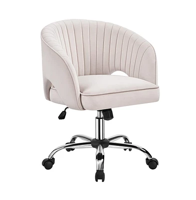 Yaheetech Swivel Velvet Office Chair with Tufted Barrel Back, Rolling Wheels, Adjustable Seat Height Cream