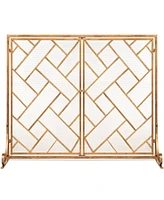 Best Choice Products 44x33in 2-Panel Handcrafted Wrought Iron Geometric Fireplace Screen w/ Magnetic Doors