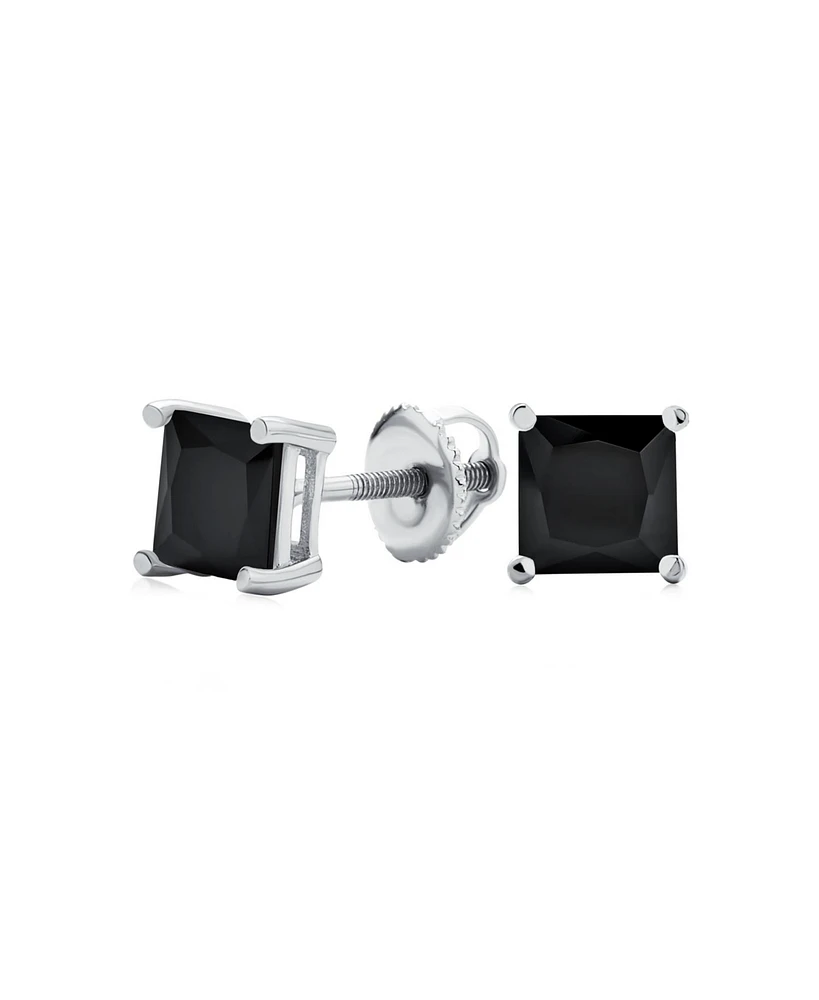 Bling Jewelry Black Square 0.50CTW Cubic Zirconia Cz Stud Earrings Screw Back .925 Sterling Silver 5MM