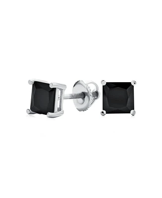 Bling Jewelry Black Square 0.50CTW Cubic Zirconia Cz Stud Earrings Screw Back .925 Sterling Silver 5MM