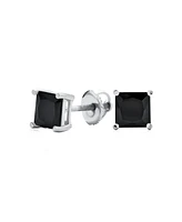 Bling Jewelry Black Square 0.50CTW Cubic Zirconia Cz Stud Earrings Screw Back .925 Sterling Silver 5MM