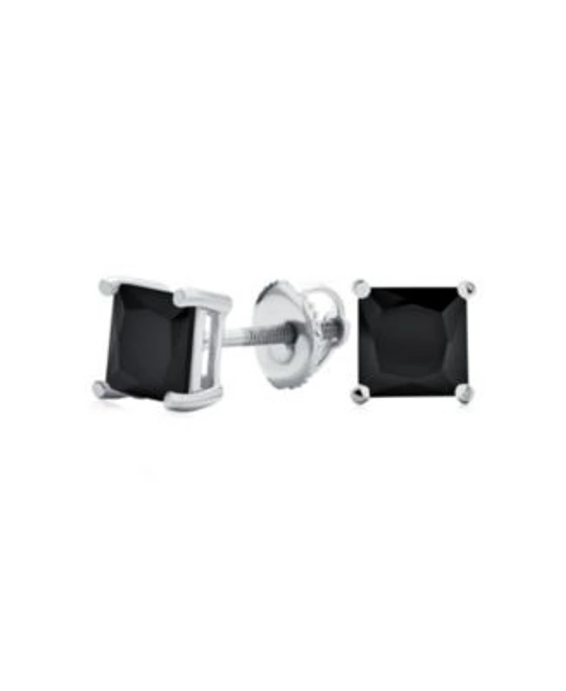 Bling Jewelry Black Square 0.50CTW Cubic Zirconia Cz Stud Earrings Screw Back .925 Sterling Silver 5MM