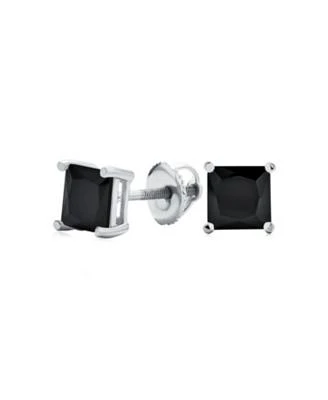 Bling Jewelry Black Square 0.50CTW Cubic Zirconia Cz Stud Earrings Screw Back .925 Sterling Silver 5MM