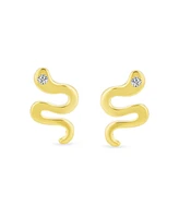 Bling Jewelry Minimalist Tiny Mini Cz Accent Garden Reptile Serpent Snake Stud Earrings For Women 14K Yellow Gold Safety Clutch Screw back